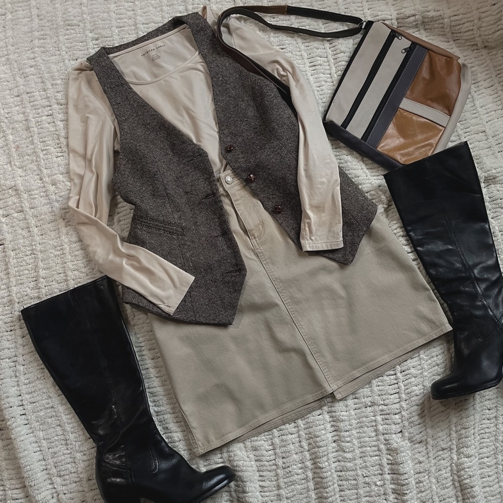 Mini Khaki/Denim Cotton Skirt - Lands End
